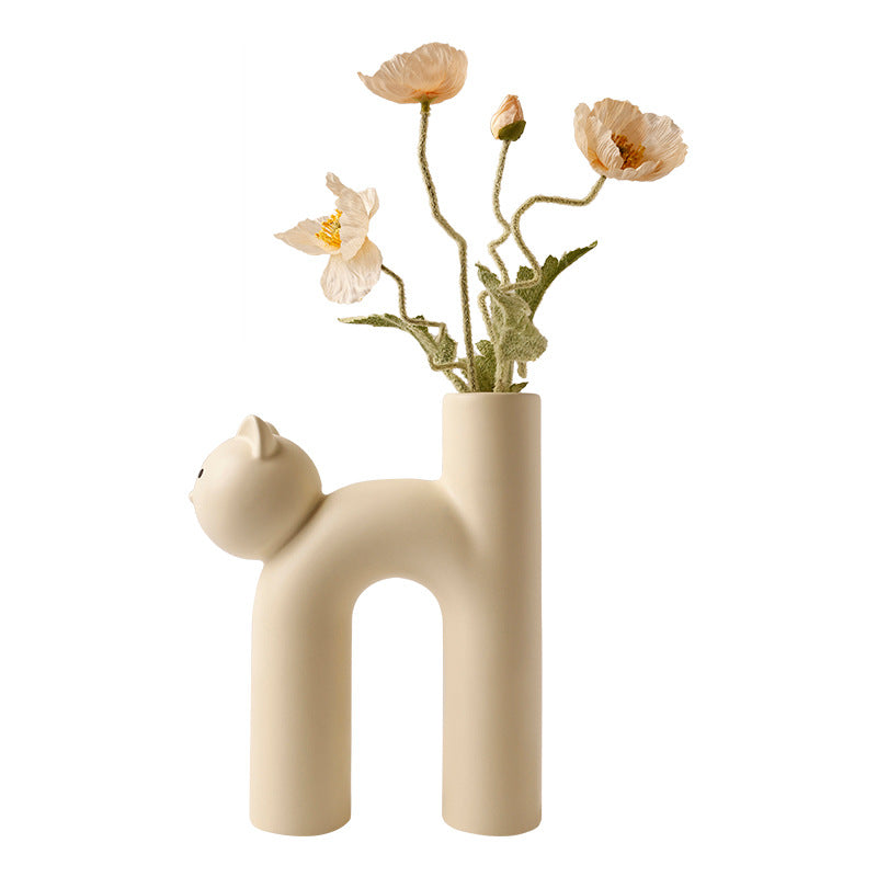 Cute Tube Cat Vase Living Room Home Desktop Decoration Home Decor